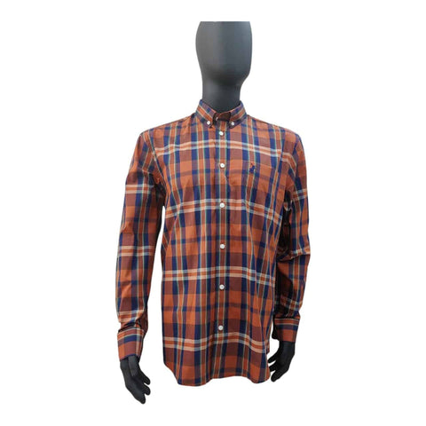 Polo Shirt Mens Long-Sleeve Weekender Bold Check Orange Rust