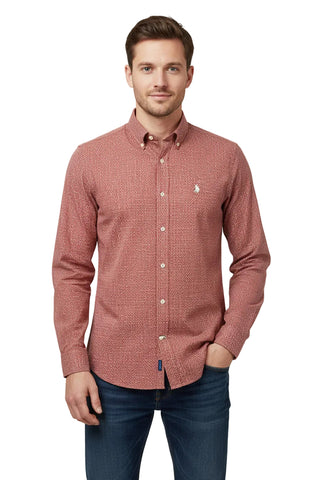 The Polo Geometric Printed Long Sleeve Shirt – Brick Red