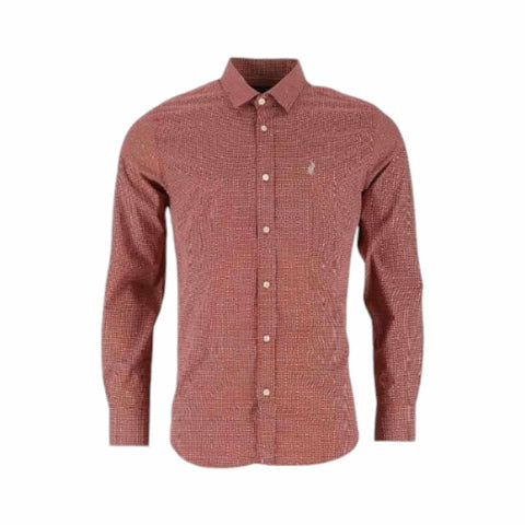 Polo Shirt L/S Custom Geometric Print Red