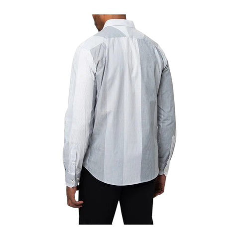Polo Shirt Mens Long-Sleeve Fine Stripe Grey