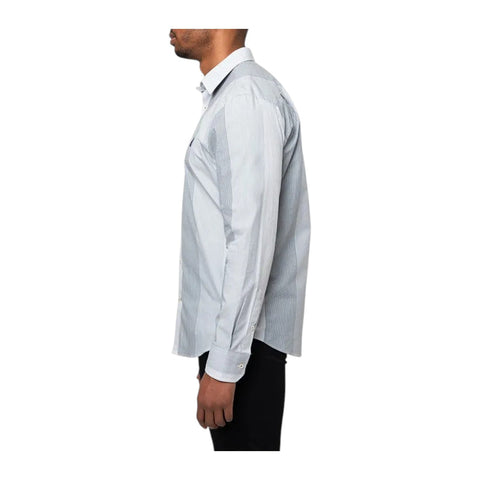 Polo Shirt Mens Long-Sleeve Fine Stripe Grey