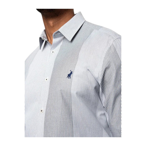Polo Shirt Mens Long-Sleeve Fine Stripe Grey