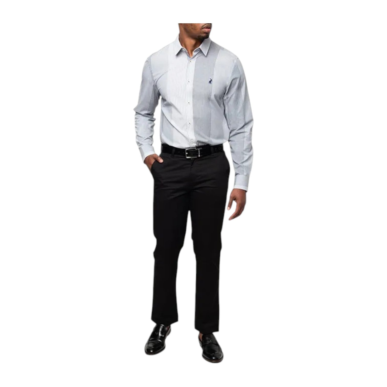 Polo Mens Pinstripe Long Sleeve Shirt - Grey