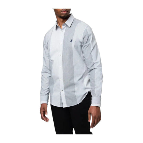 Polo Shirt Mens Long-Sleeve Fine Stripe Grey