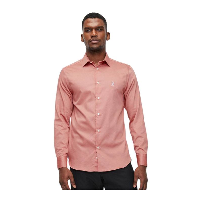 Polo Shirt Mens Long-Sleeve Essential Sateen Pink