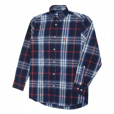 Polo Shirt Mens Long-Sleeve Bold Check Navy Multi