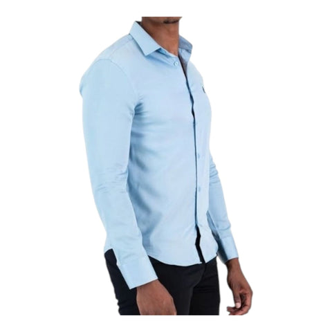Polo Shirt Mens Long-Sleeve Essential Sateen Light Blue