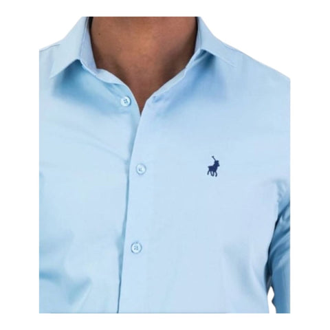 Polo Shirt Mens Long-Sleeve Essential Sateen Light Blue