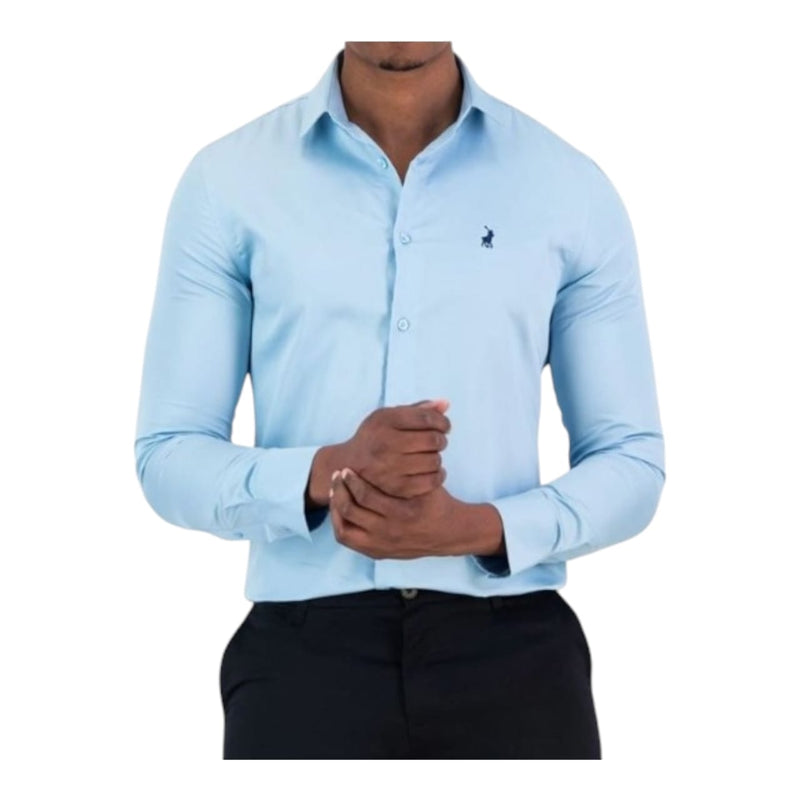 Polo Shirt Mens Long-Sleeve Essential Sateen Light Blue
