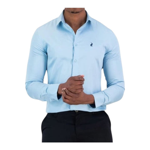 Polo Shirt Mens Long-Sleeve Essential Sateen Light Blue