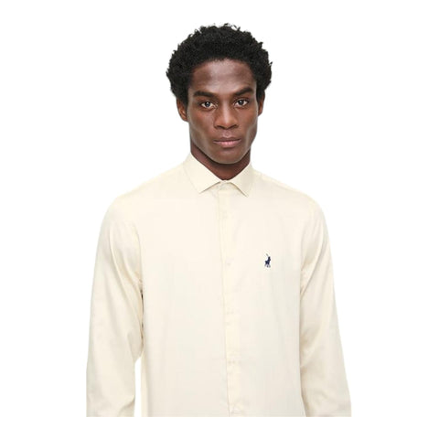 Polo Shirt Mens Long-Sleeve Essential Sateen Light Stone