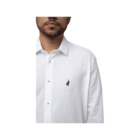Polo Linen Shirt L/S Plain White