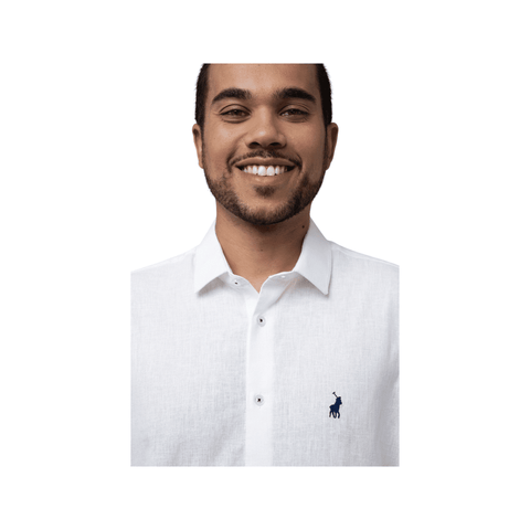 Polo Shirt Mens Long-Sleeve Linen White