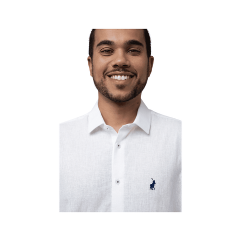 Polo Linen Shirt L/S Plain White
