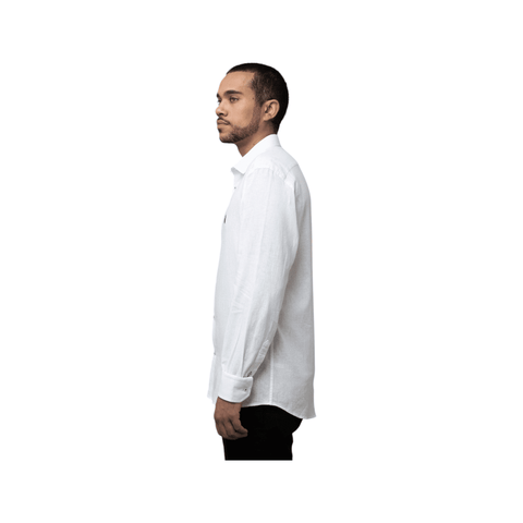 Polo Shirt Mens Long-Sleeve Linen White