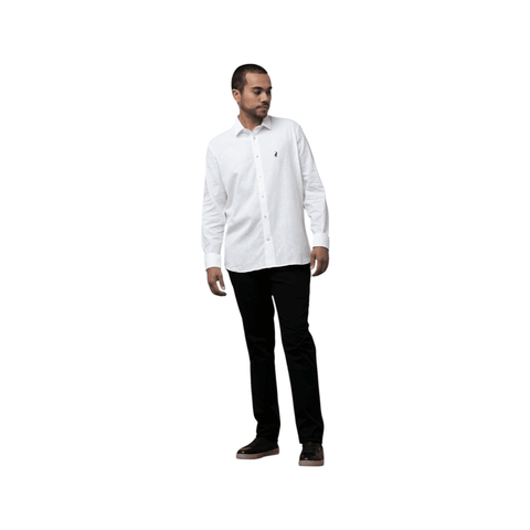 Polo Shirt Mens Long-Sleeve Linen White