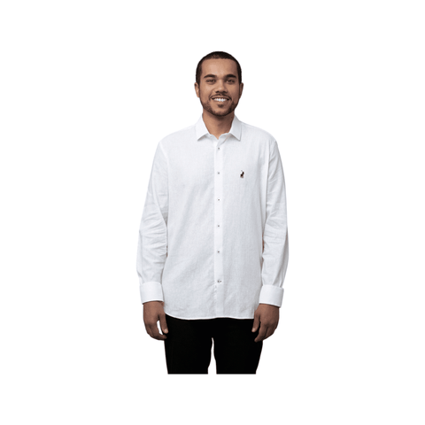 Polo Shirt Mens Long-Sleeve Linen White
