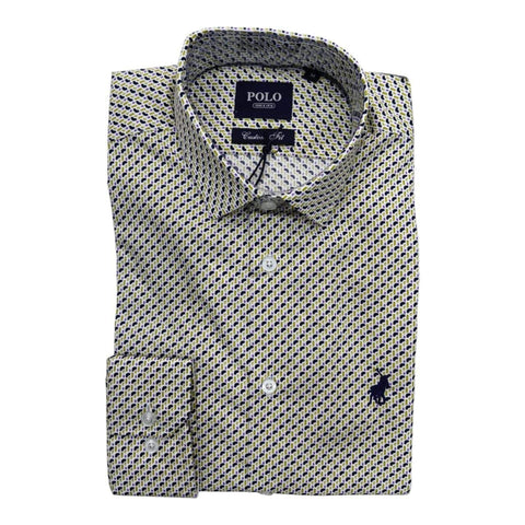 Polo Shirt L/S Geo Printed Navy