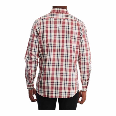 Polo Shirt L/S Textured Check Dk Pink