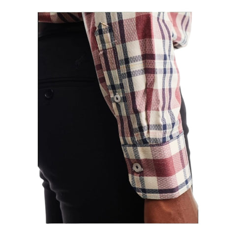 Polo Shirt L/S Textured Check Dk Pink