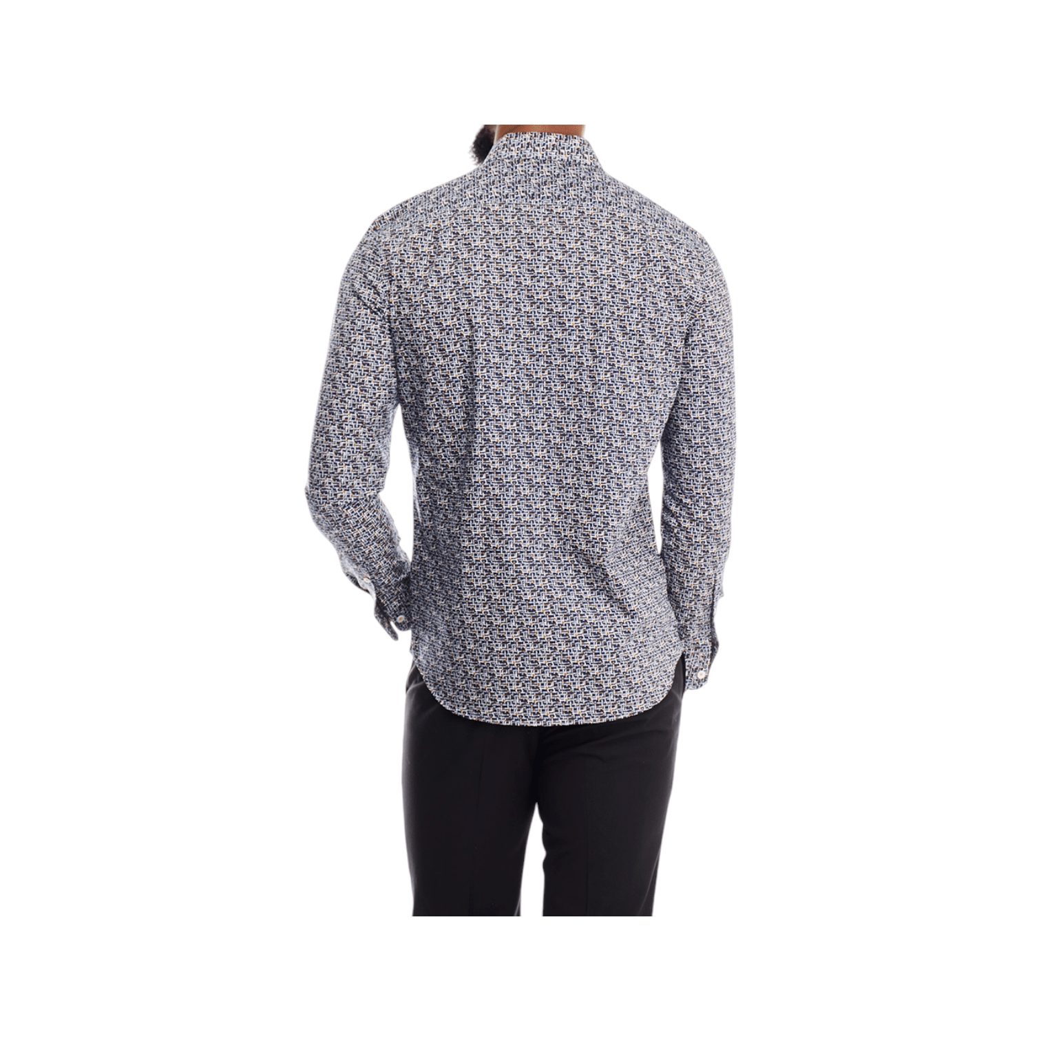 Polo Shirt Geo Printed LS Navy