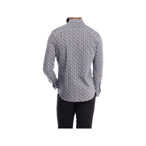 Polo Shirt Geo Printed LS Navy