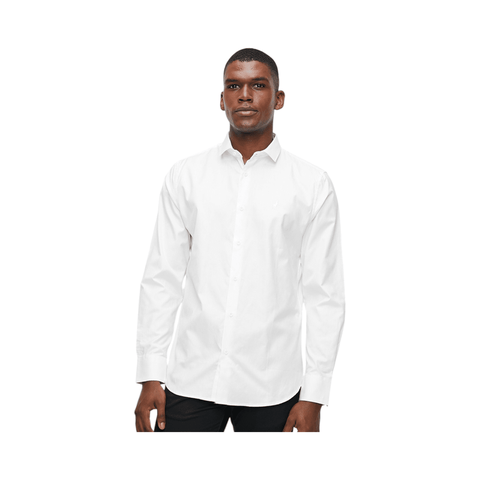Polo Shirt Mens Long-Sleeve Textured White