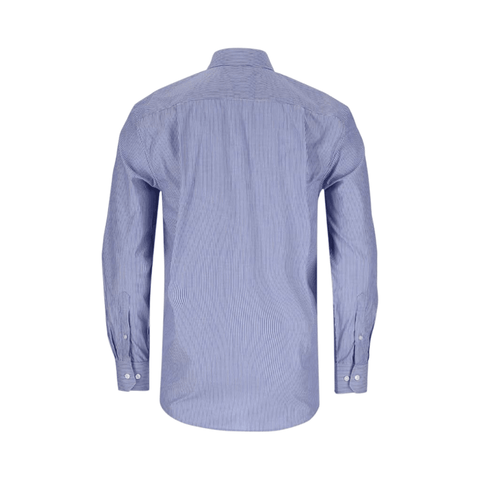 Polo Shirt Mens Long-Sleeve Relaxed Fit Pocket Stripe Blue