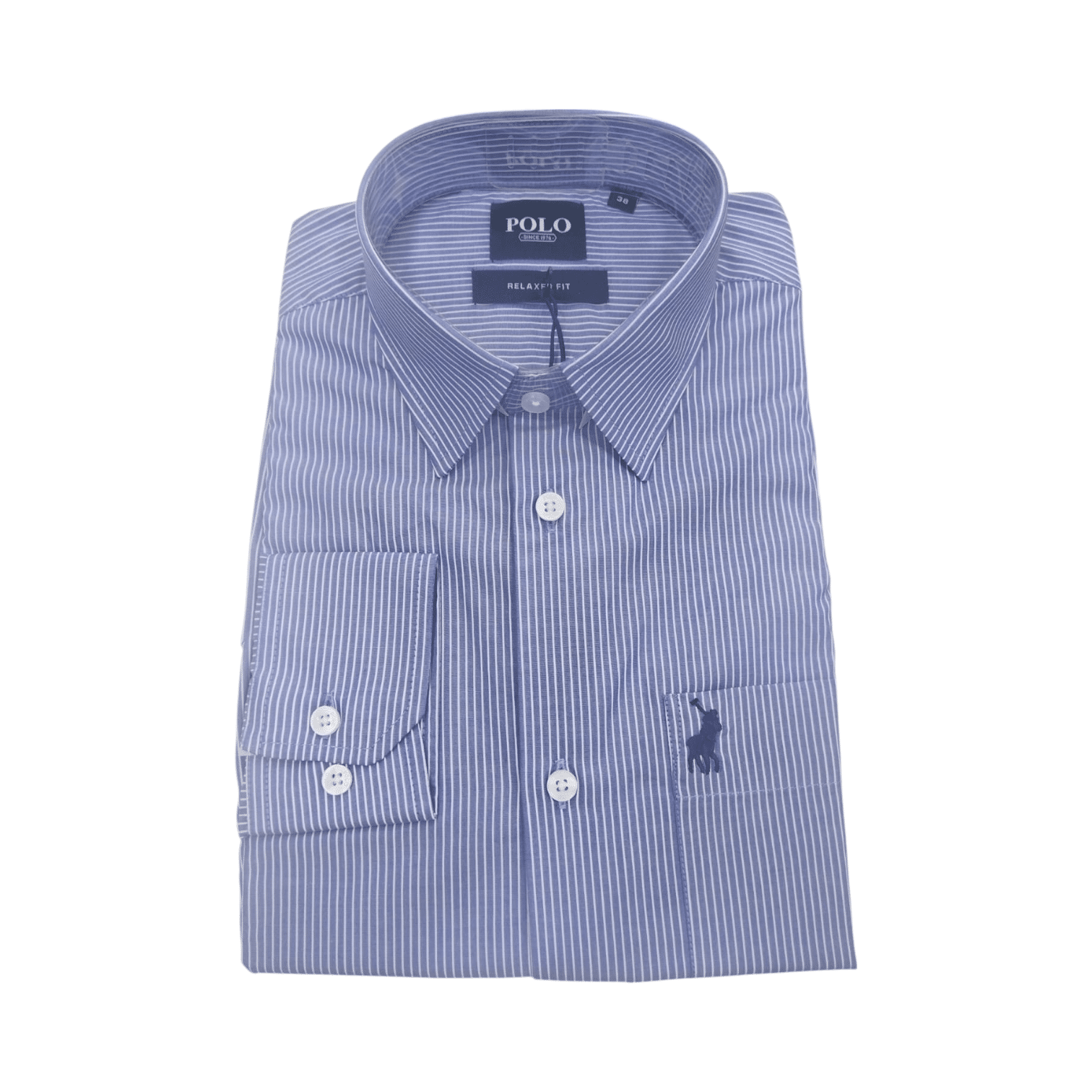 Polo Long Sleeve Pkt Stripe Blue