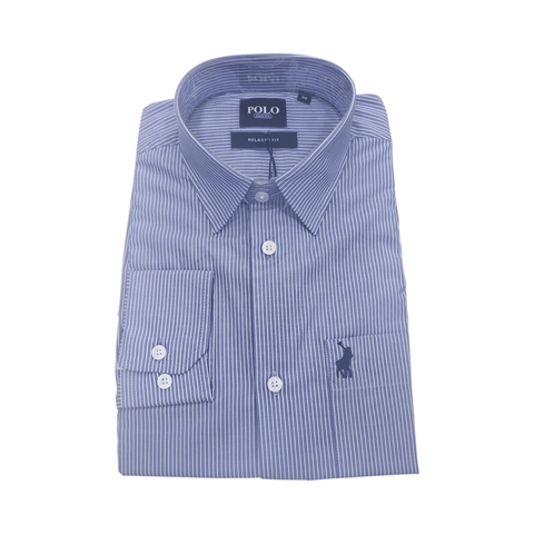 Polo Long Sleeve Pkt Stripe Blue