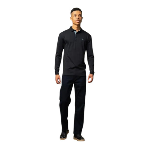 Polo Mens Double Yarn Custom Fit Long Sleeve  Golfer - Black