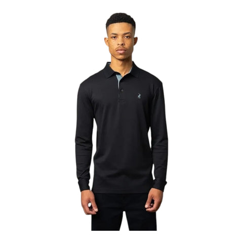 Polo Mens Double Yarn Custom Fit Long Sleeve  Golfer - Black