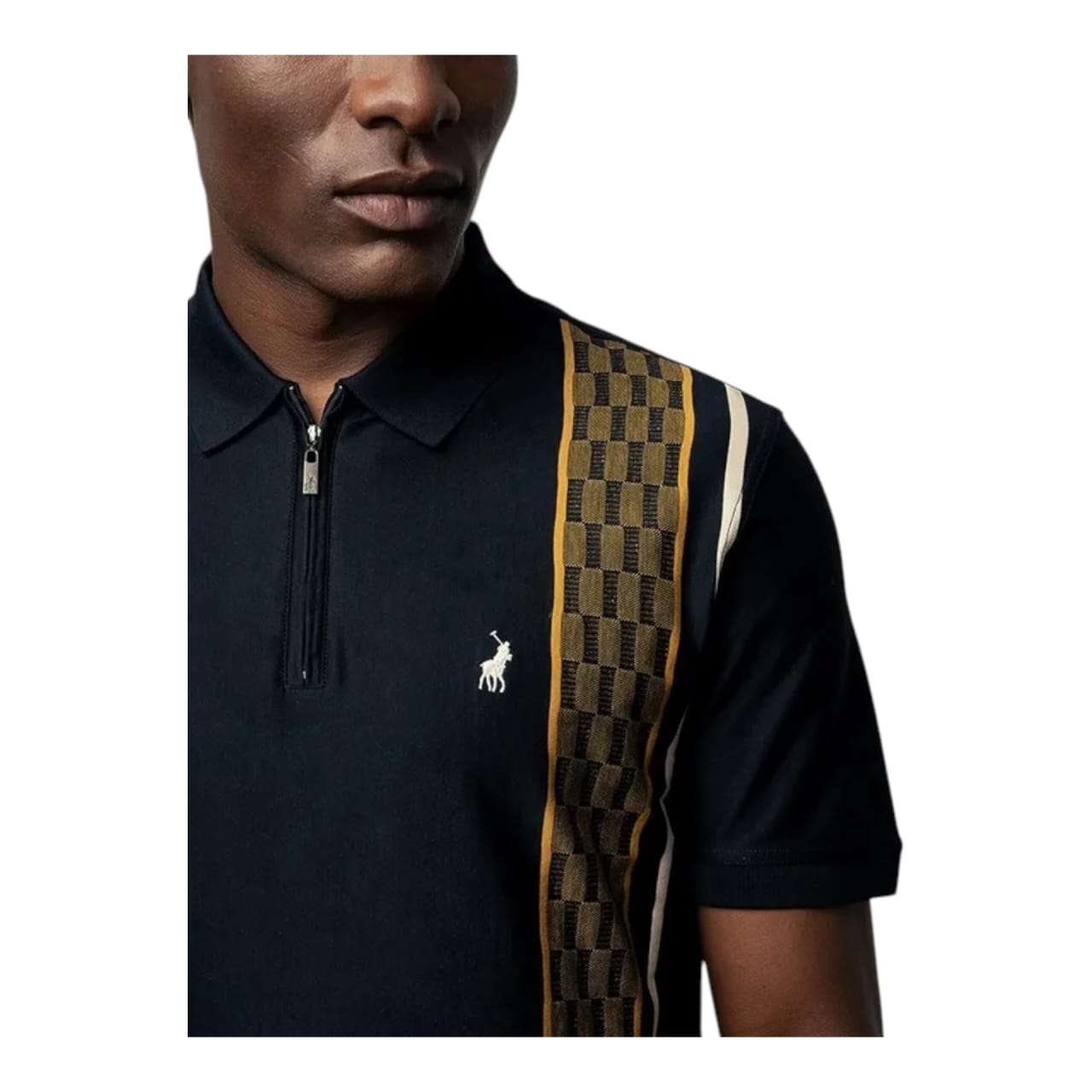 Polo 1/4 Zip Mercerised Cotton Custom Fit Short Sleeve Golfer - Black