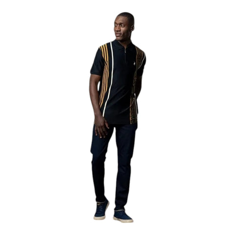 Polo 1/4 Zip Mercerised Cotton Custom Fit Short Sleeve Golfer - Black
