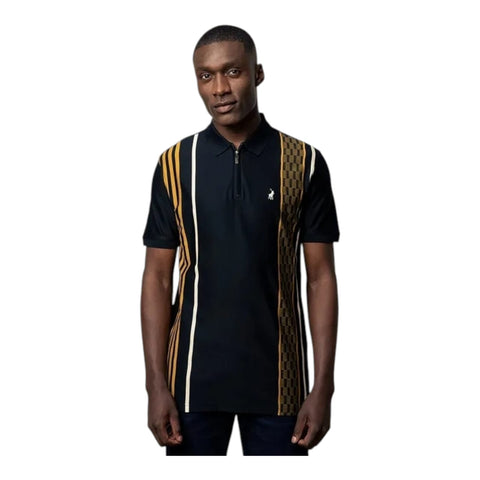 Polo 1/4 Zip Mercerised Cotton Custom Fit Short Sleeve Golfer - Black