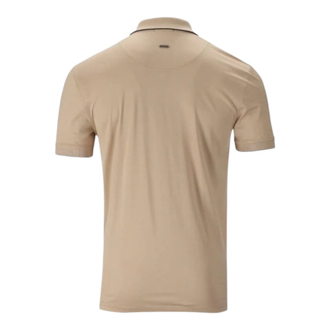 Polo 1/4 Zip Double Mercerised Cotton Custom Fit Short Sleeve Golfer - Camel