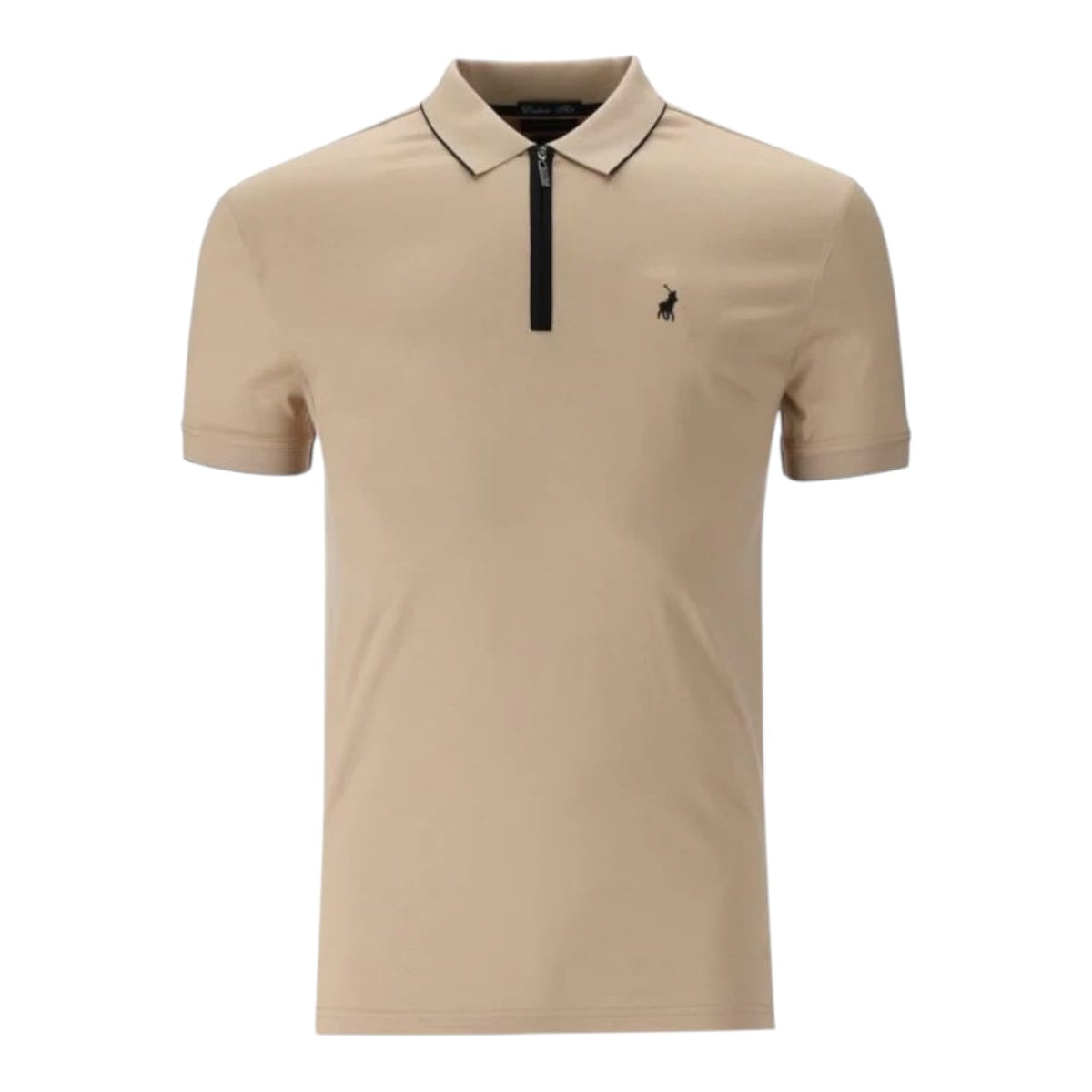 Polo 1/4 Zip Double Mercerised Cotton Custom Fit Short Sleeve Golfer - Camel