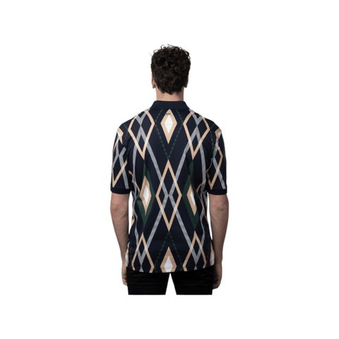 Polo Golfer Mercerised Argyle Print Navy