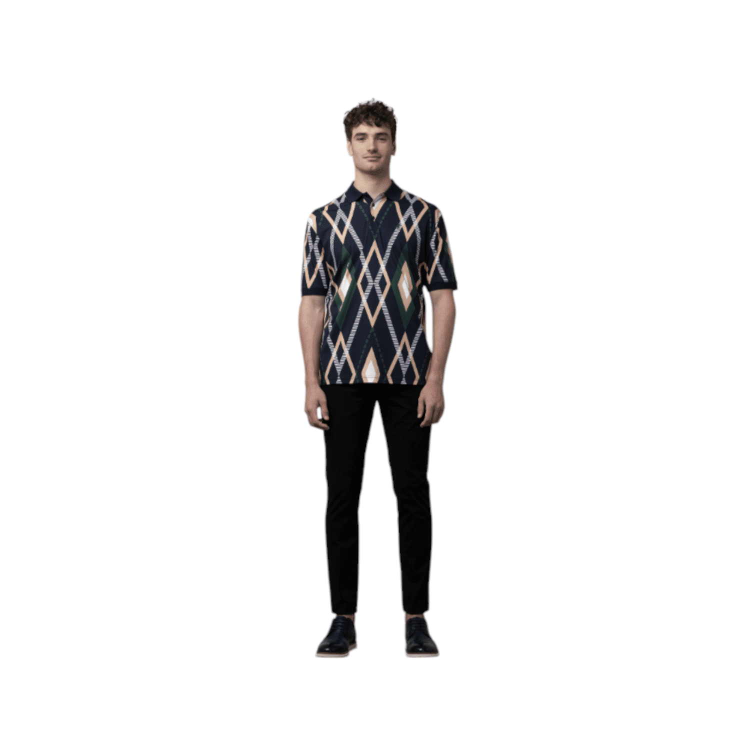 Polo Golfer Mercerised Argyle Print Navy