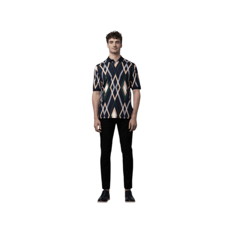 Polo Golfer Mercerised Argyle Print Navy