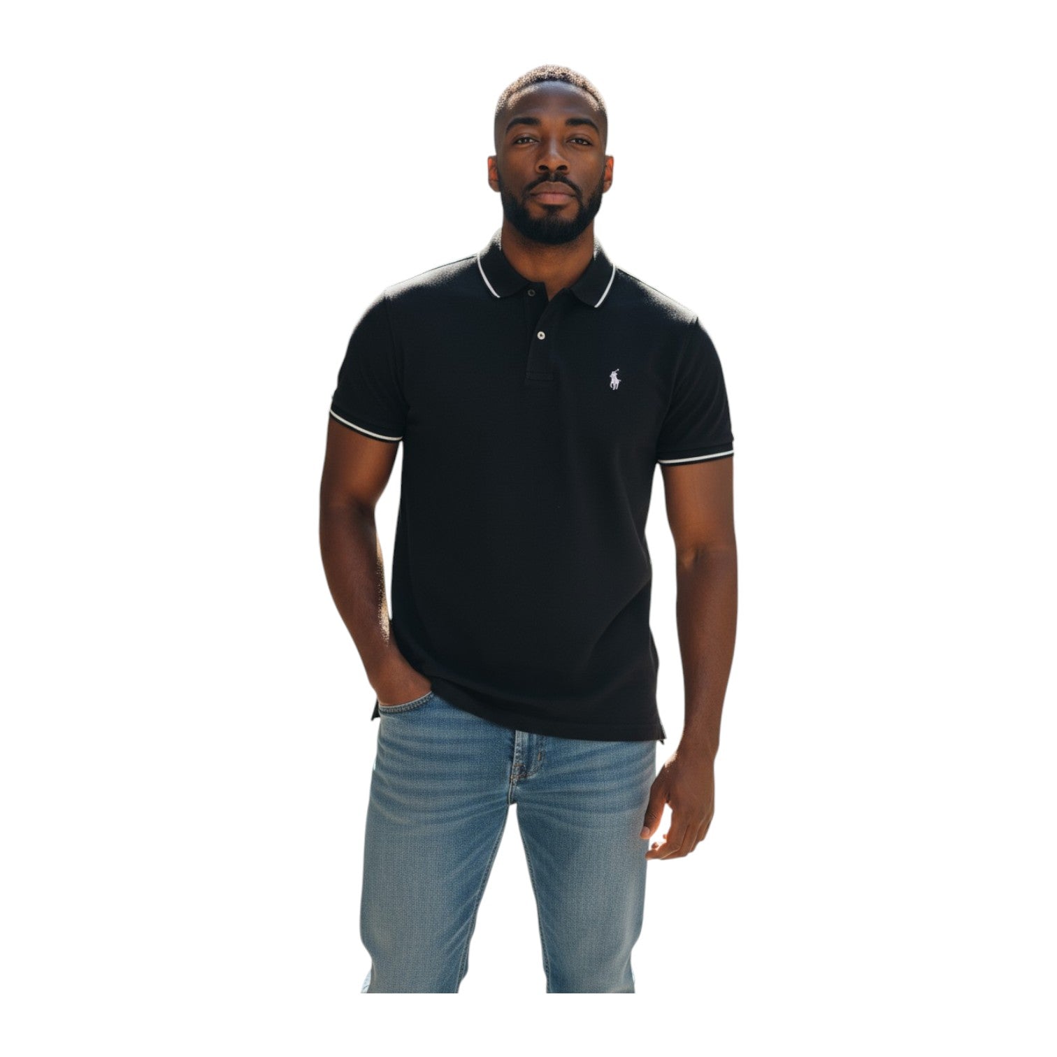 Polo Men’s DM Button Golfer – Classic Black Short Sleeve Golf Polo Shirt