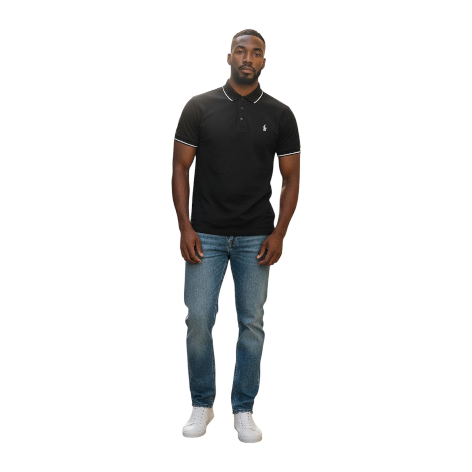 Polo Men’s DM Button Golfer – Classic Black Short Sleeve Golf Polo Shirt