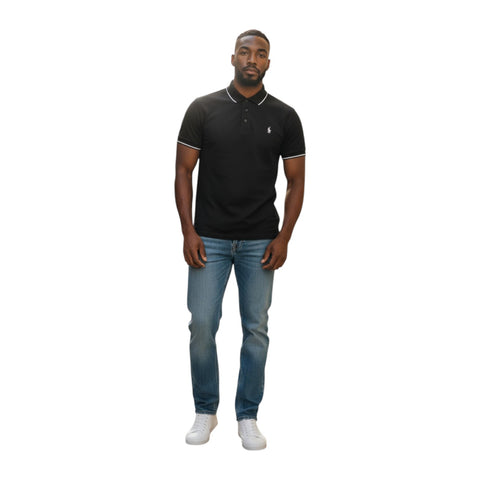 Polo Men’s DM Button Golfer – Classic Black Short Sleeve Golf Polo Shirt