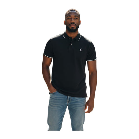 Polo Men’s DM Button Golfer – Classic Black Short Sleeve Golf Polo Shirt