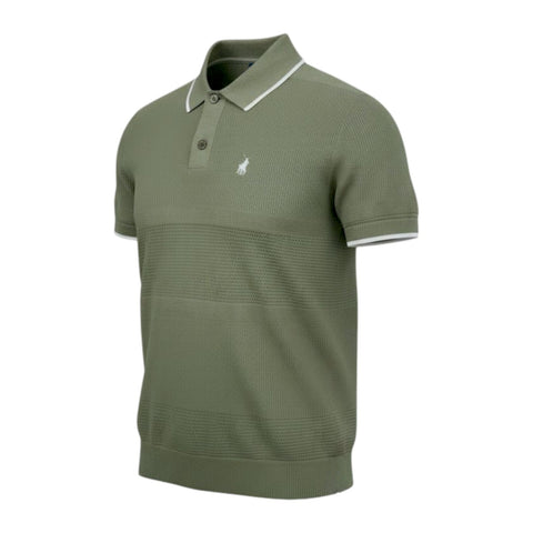 Polo Men’s Textured Tipped Knitted Short Sleeve Golfer | Fatigue Green