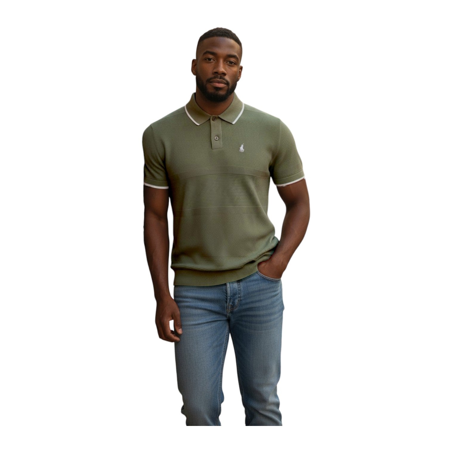 Polo Men’s Textured Tipped Knitted Short Sleeve Golfer | Fatigue Green