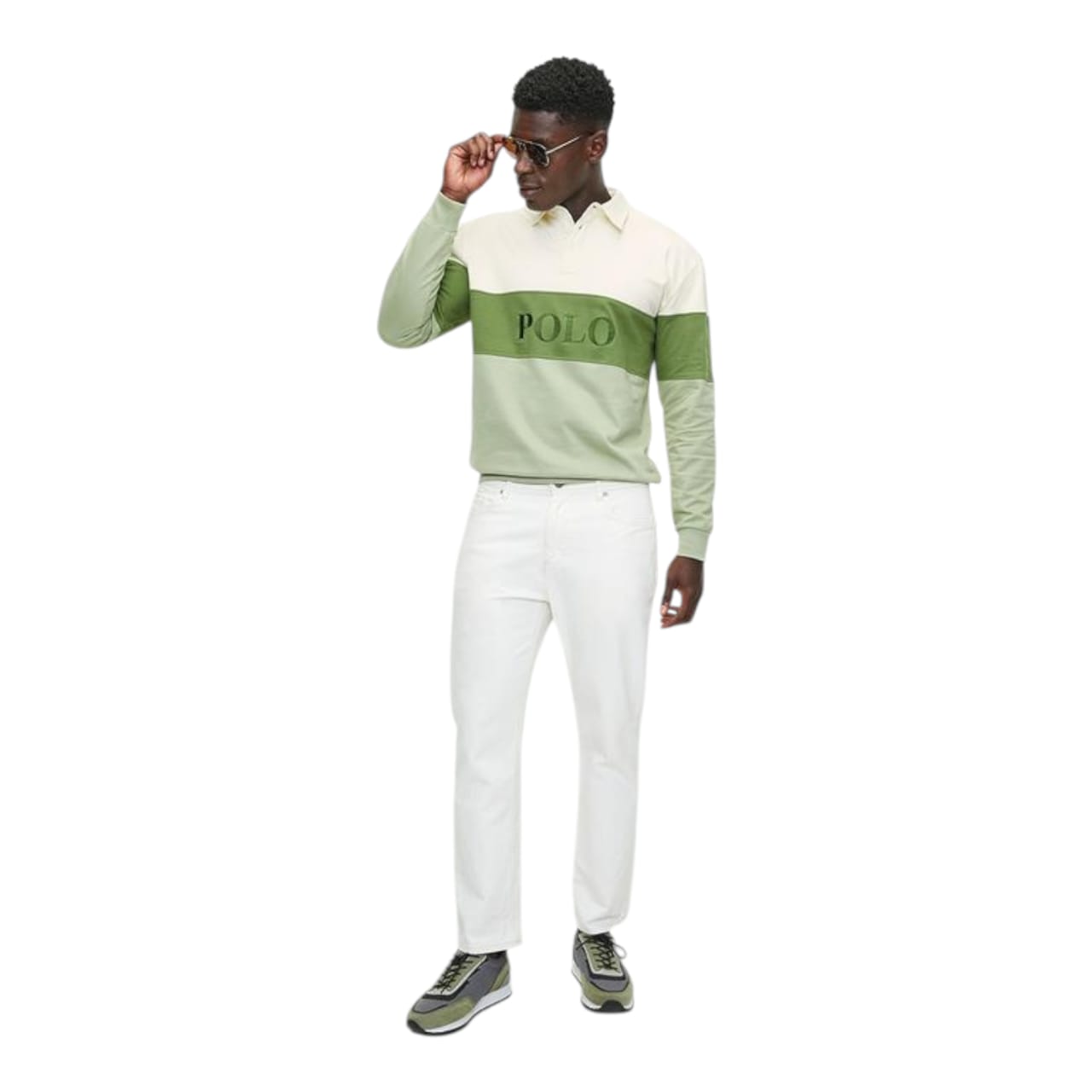 Polo Mens LS Colour Block Sweater - Green