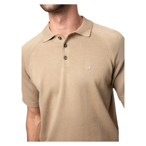 Polo Men’s Knitted Short Sleeve Golfer – Camel Brown Classic Knit Polo Shirt