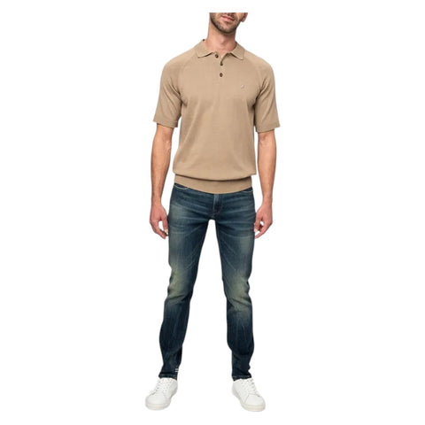 Polo Men’s Knitted Short Sleeve Golfer – Camel Brown Classic Knit Polo Shirt