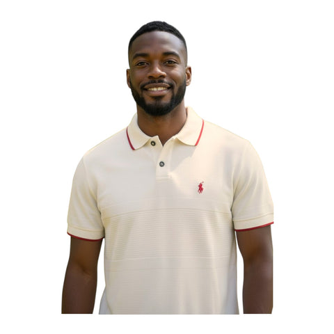 Polo Men’s Textured Tipped Knitted Short Sleeve Golfer | Stone